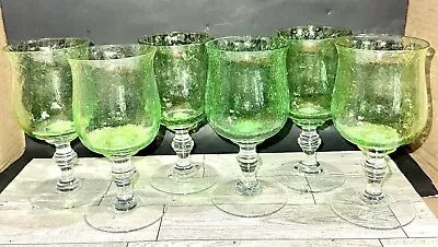 Buy 6 Green Crackle Glass Clear Stems 8oz Wine Glasses Goblet 6” • 30.31£