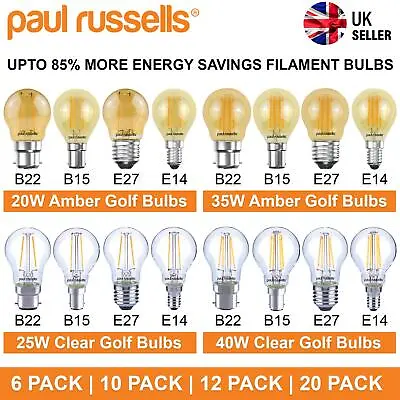 Buy 40W 25W LED Round Golf Light Bulbs Warm/Amber Small Screw E14 B22 B15 E27 Bulb • 34.99£