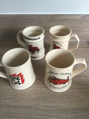 Buy 4 X Assorted Vintage Holkham Pottery Mugs With Assorted Fire Brigade Designs • 8£