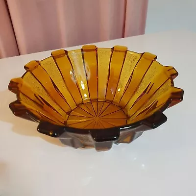 Buy Stolzle Art Deco Amber Glass Large Bowl 1930s With Manufacturers Defect Czech • 18£