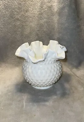 Buy Fenton Milk Glass Hobnail Rose Bowl With Ruffled Edges 5 In Tall • 17.08£