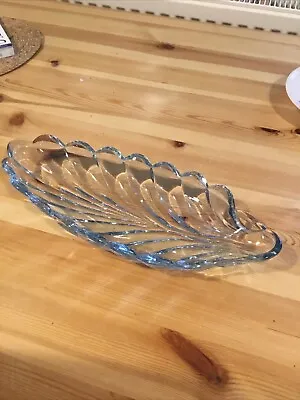 Buy Vintage Leaf Shaped Pressed Blue Tinged Glass Scalloped Edged Dish • 10£