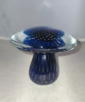 Buy MCM Viking Glass Controlled Bubble Cobalt Blue Mushroom Paperweight • 81.02£