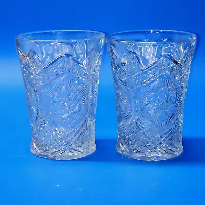 Buy Antique 1905-1920 Indiana Glass RAYED FLOWER Cut Glass Juice Tumbler  - Set Of 2 • 22.15£