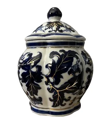 Buy Vintage Oriental Blue White Gold Ginger Pot Lid Jar 17cm Vase Excellent Flow Blu • 25£