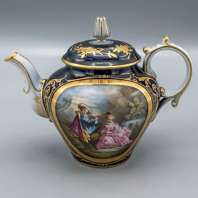 Buy Vincennes Sevres France Courting Couple Teapot Cobalt Blue Gold Antique Signed • 474.36£