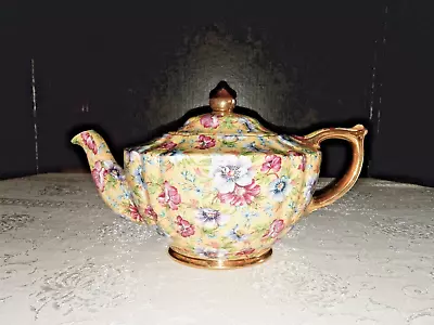 Buy James Sadler Sophie Yellow Chintz Teapot Pink Blue Flowers Gold Vintage Eingland • 67.56£
