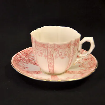Buy Aynsley Cup & Saucer Pattern #8127 Red Scroll Work Florals Fruit 1892-1905 Gold • 135.60£