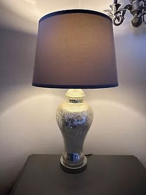 Buy Silver Mirror Crackled Glass Effect Lamp With Shade • 65£
