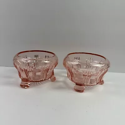 Buy Vintage Pink Depression Glass Bowls Set Of 2 Footed Dishes Candy Dessert Decor • 38.41£