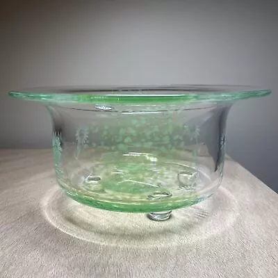 Buy IHG Glass Waterford Ireland Footed Bowl Etched Flowers Clear Green St. Patrick • 71.15£