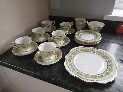 Buy Antique 21 Piece Green & Gold Royal Stafford China Cups,Saucers,plate,m Jug,-S9 • 12£
