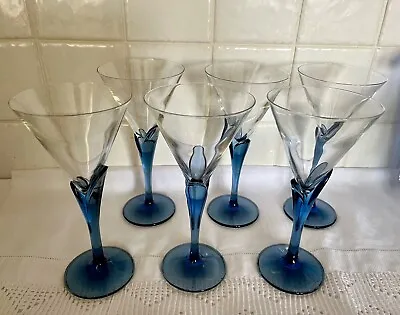 Buy Art Deco Style Blue Glass Cocktail Glasses Set Of 6 • 40£