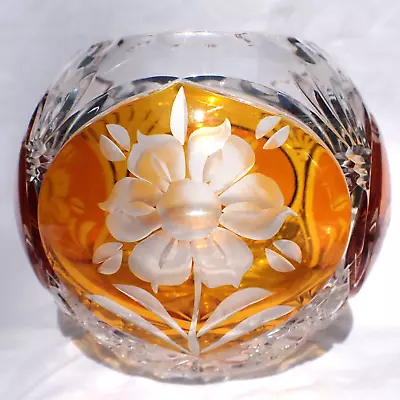 Buy Vintage Polish Julia Amber Cut To Clear Glass Vase Bohemian Style • 34.95£