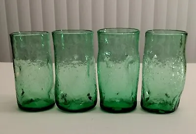 Buy Set Of 4 Vintage Crackle Glass Dimpled Pale Green Tumblers 6” • 45.47£