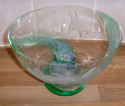 Buy Caithness Scottish Glass Bowl Green Swirl & Flower Large 7.5  Comes With Its Box • 29.99£