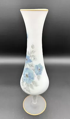 Buy Vintage Satin Frosted Blue Floral Fluted Glass Bud Vase Preowned • 11.52£