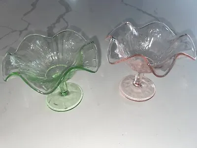 Buy Pair Of Fluted Pink & Green Depression Glass Sherbet Dishes ~ Sweet! • 18.97£