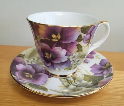 Buy Vintage ROYAL NOBILITA DUCHESS Pansy FLORAL Tea Cup Saucer BONE CHINA Purple • 18.50£