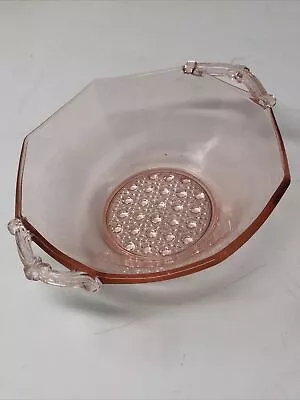 Buy Vintage Pink Depression Ware Glass 6  Octagon Bowl Art Deco Design With Handles • 15.10£