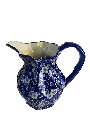 Buy Victoria Ware Ironstone ~ Pitcher ~Flow Blue ~ Calico Floral Pattern ~ 8x9.5” • 47.31£