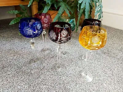 Buy Vintage Set Of 6 Crystal Czech Multicoloured Wine Glasses Rare Bohemian  • 199.99£