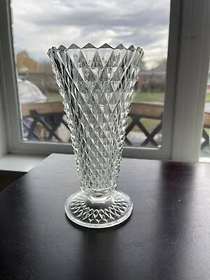 Buy Vintage Indiana Pressed Glass Clear Diamond Point Pattern Vase 8” Tall • 8.55£