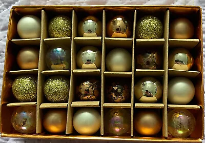 Buy Gold Theme Box Of Mini Glass Baubles 24 Christmas Lights 23mm • 4.50£