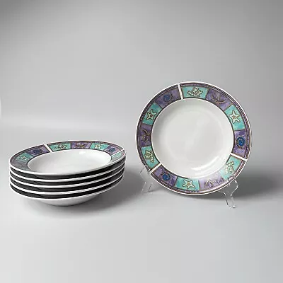 Buy Royal Norfolk 90s Seaside Shell Pattern Green Purple Ceramic Pasta Bowls 8  X 6 • 17.99£