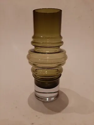 Buy Riihimaki Riihimaen Lasi HELENA TYNELL  TUULPANNI  Olive Green Vase - 1970's • 25£