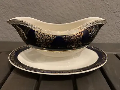 Buy Crown Ducal Ware Gravy Boat Plate Attached, 6107 Blue Pattern, Made In England • 23.72£