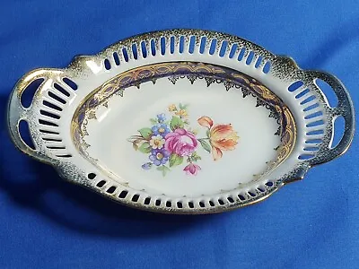 Buy Vintage Dresden China Trinket Or Bon Bon Dish With Gold Rim, Reticulated Side • 10£