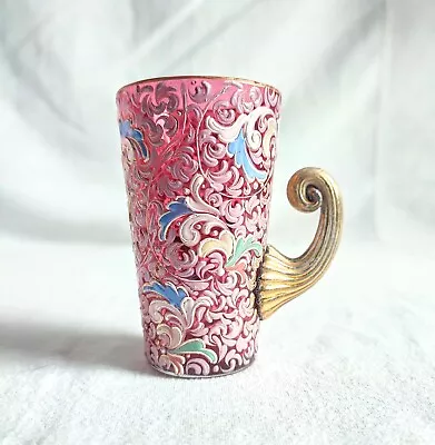 Buy Antique Moser Gilded Enameled Cranberry Bohemian Art Glass Cup • 45£