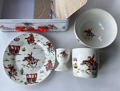 Buy Cath Kidston Cowboy Breakfast China Plate Cup Bowl Eggcup Set Metal Carry Case • 25£