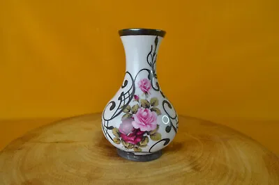 Buy Vintage Bohemia Small Pink / Red Rose Pattern Ceramic Vase 12cm Tall • 0.99£