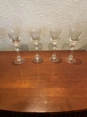 Buy Set Of 4 Vintage Etched Glass Goblets Wine Glasses 18cm Tall 6.5 Cm Diameter • 18£