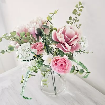 Buy John Lewis Silk Pink Peonies Foliage Hand Blown Glass Vase Arrangement 11  • 34.50£
