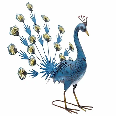 Buy PAULO THE PEACOCK Metal Garden Bird Ornament Sculpture Outdoors Blue Statue • 24.99£