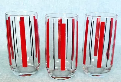 Buy Anchor Hocking MCM Black & Red Striped Glass Tumblers 5  Vintage • 11.36£