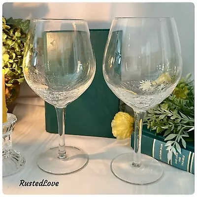 Buy Pier 1 Crackle Clear Red Wine Glasses Blown Glass Vintage Large Wine Goblets 2 * • 113.73£