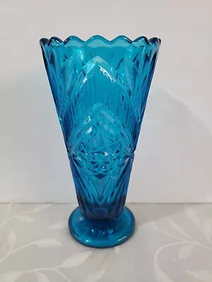 Buy Stunning Blue Pressed Glass Vase In Excellent Condition.  • 19.99£