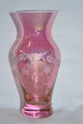 Buy Bohemia Crystal Etched Floral Cranberry Pink Glass Vase 6  • 10£