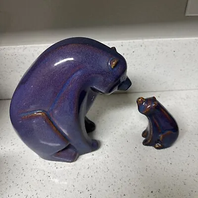 Buy Mid Century Modern Ceramic Bear Scandinavian Purple Brown Glaze, Mom And Cub  • 68.20£