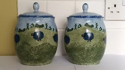 Buy Pair Of Price Kensington Blue Sheep Novelty Ceramic Lidded Storage Pots • 19.99£