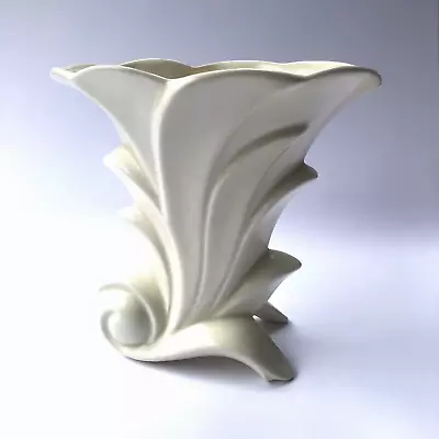 Buy Vintage White Pottery Vase Acanthus Leaf Cornucopia Art Deco 1930s-50s • 24£