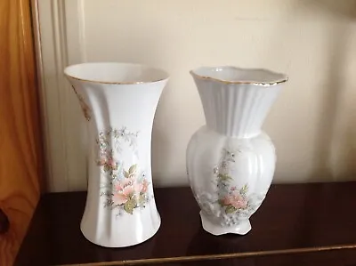 Buy 2 X Vintage White Ceramic Vase Peach Floral Transfer Design Maryleigh Pottery • 15.95£