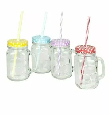 Buy MASON JAR & STRAW Reusable Cup & Lid Jam Jar Party Mug Milkshake Ice Cream UK • 6.90£