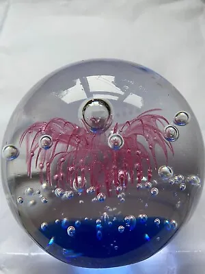 Buy Vintage Glass Paperweight With Pink/blue Flower & Bubbles 3.5  (8.75cm) H X W • 6£