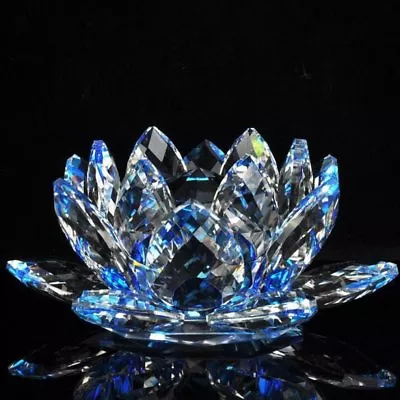 Buy LARGE BLUE 13 CM Lotus Crystal Glass Figure Paperweight Ornament Charm Art Craft • 16.99£