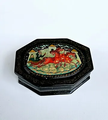 Buy Palekh USSR Lacquer Miniature Soviet Papier-mâché Trinket Box Troika Orlova • 56.89£